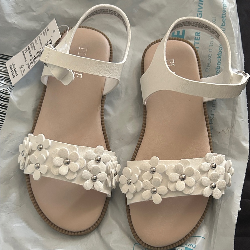 Toddler Girls Jeweled Flower Sandals - White